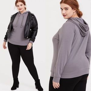 Torrid Fleece Embellished Drawstring Hoodie Grey Size 1X Hooded Sweatshirt Top